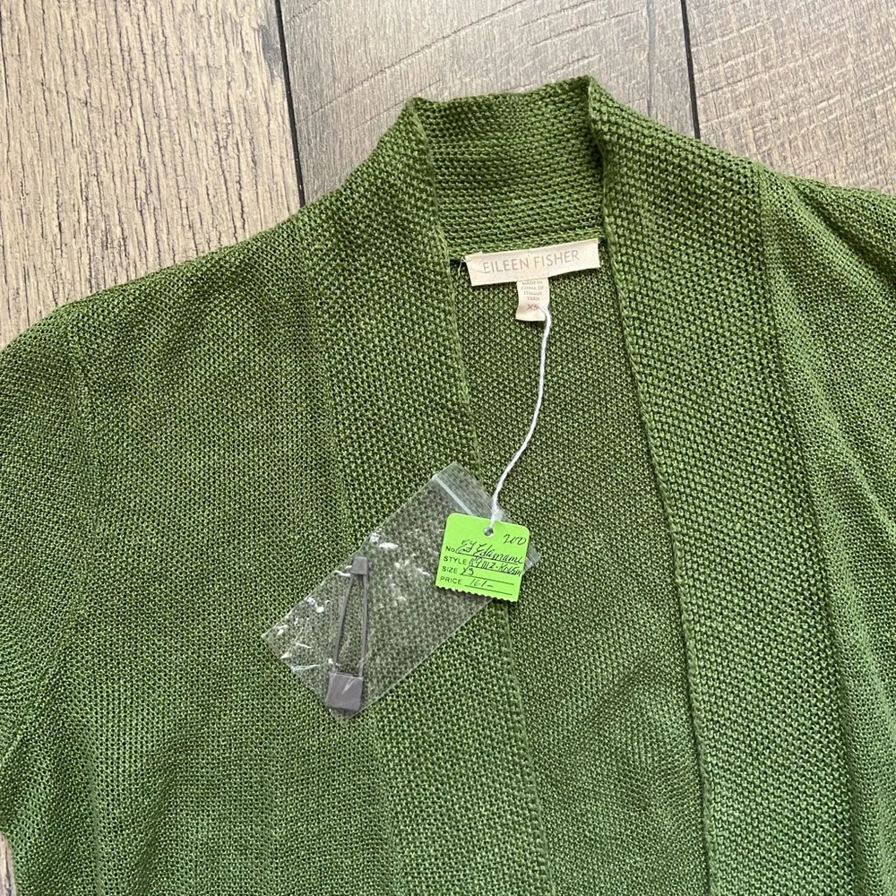EILEEN FISHER Edamame Green 100% Hemp Open Front S/S Cardigan - Picture 1 of 9